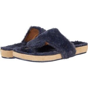 Jack Rogers Jacks Comfort Cozy Thong Women US 6.5 Navy Faux Fur Sandals JOBB1473